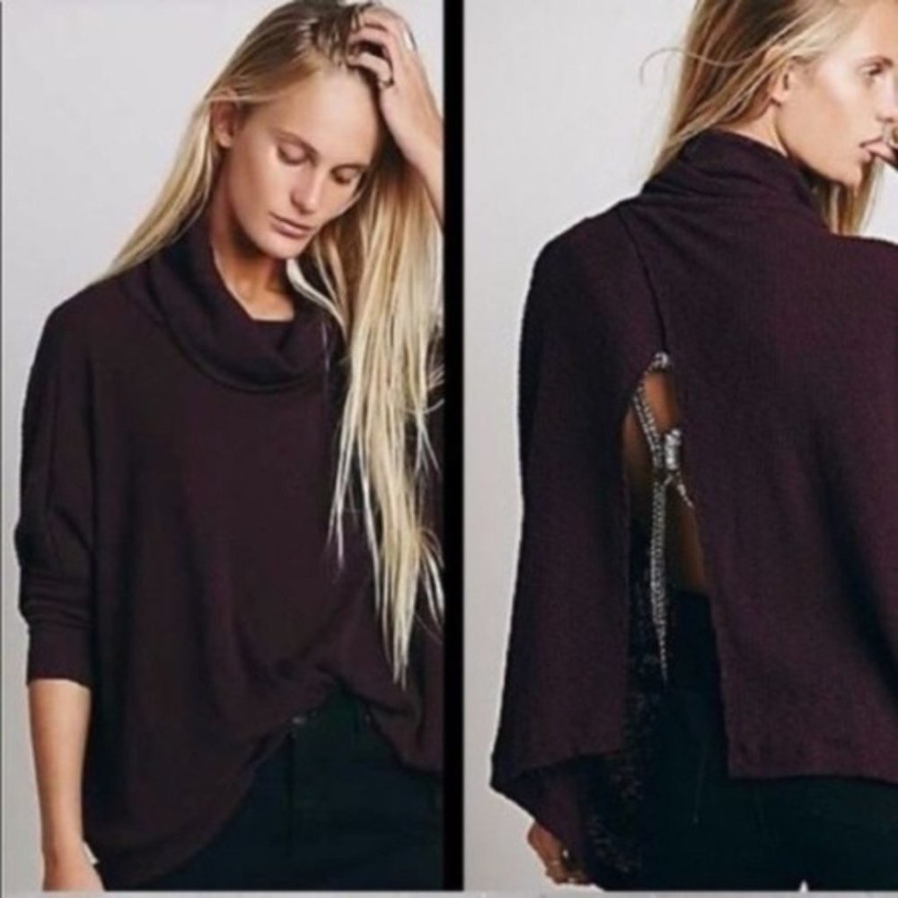 Free People Women's Open-Back Cowl Neck Sweater - Deep Plum